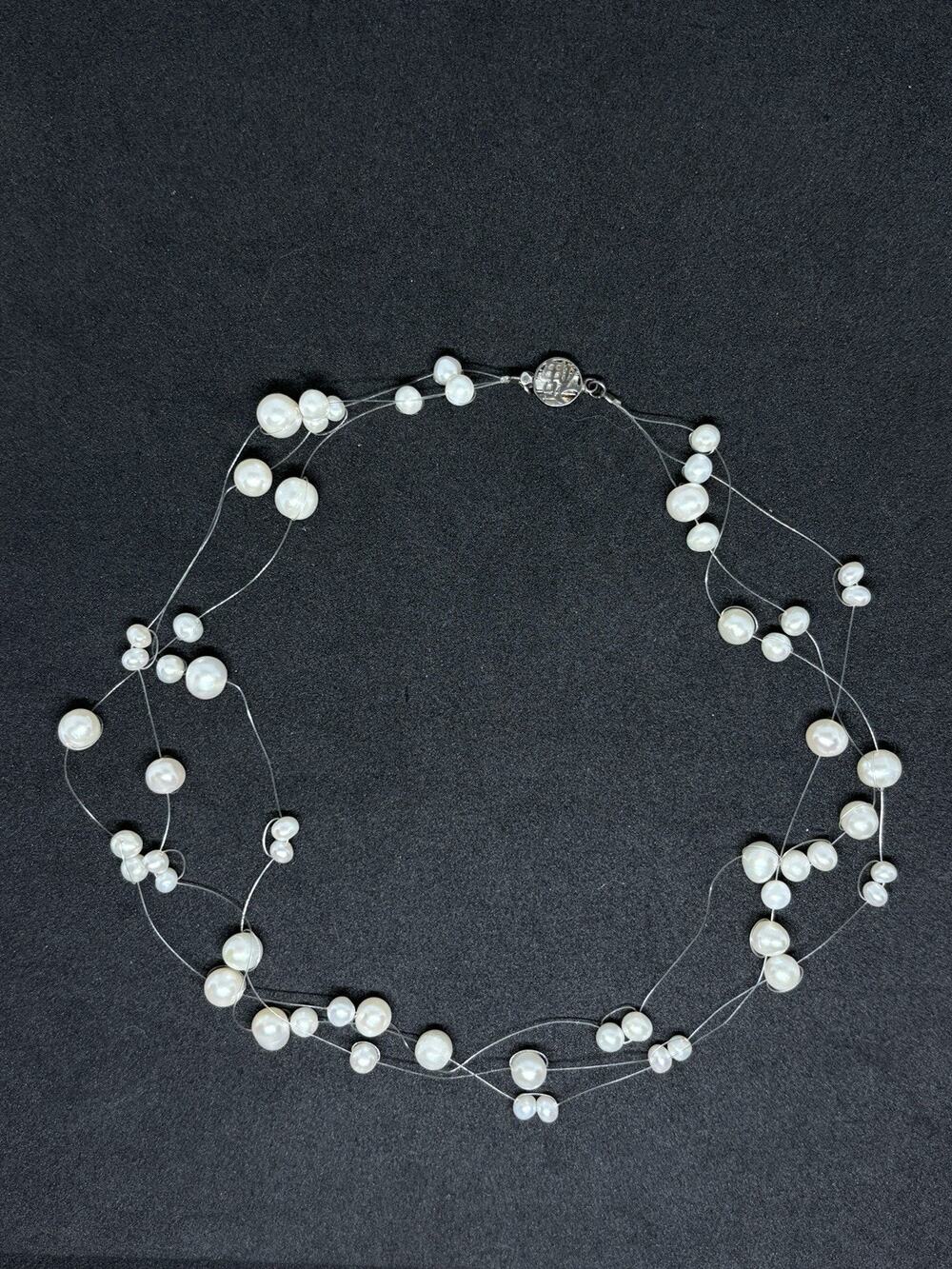 Vintage Sterling Silver Chinese Export Fu Clasp Fresh Water Pearl Necklace 7.5”